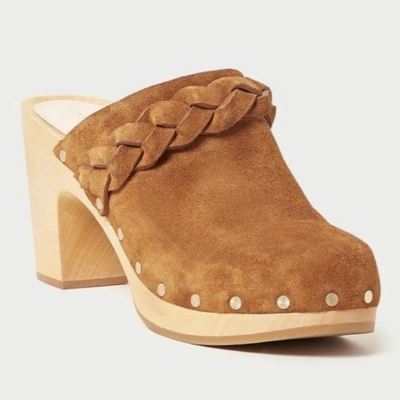 Loeffer Randall Cacao Suede Merrill Wooden Heeled Boho Braid Clogs Size 8.5 - Picture 4 of 16